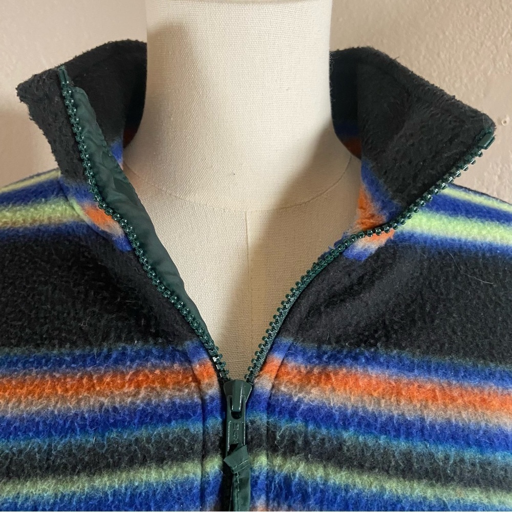 90s Vintage Multi Color Striped Fleece Pullover Sweatshirt Zip Collar High Neck - Picture 3 of 9